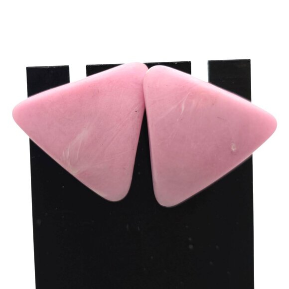 VTG Retro 80's Style Pink Triangle Stud Earrings Geometric Barbie Y2K Party Fun - Picture 1 of 10